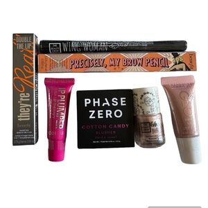 Set of Seven Makeup Eyes, Lips and Face Beauty Items